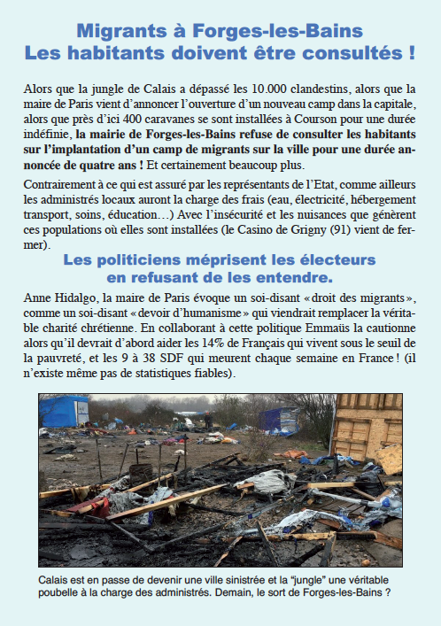 Immigration à Forges-les-Bains : le tract Civitas