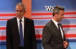 Alexander Van der Bellen candidate of the Austrian Greens, left, and Norbert Hofer, candidate for president of Austria's Freedom Party, FPOE, wait during the release of the election results of the Austria presidential elections in Vienna, Austria, Sunday, May 22, 2016. Nearly final results for Austria's presidential election Sunday showed a right-wing politician neck-to-neck race with a challenger whose views stand in direct opposition to his rival's anti-immigrant and Eurosceptic message. (AP Photo/Ronald Zak)/XRZ115/205960110058/1605221916