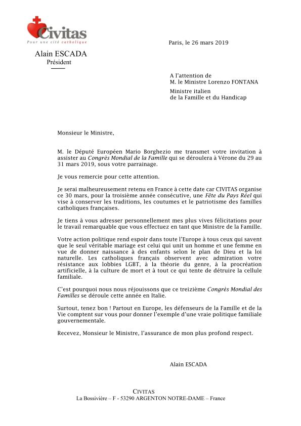 Le Ministre Italien De La Famille Invite Civitas Au Congres