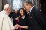 This handout photograph taken and released by Vatican Media on June 29, 2022, shows Pope Francis (L) greeting Speaker of the United States House of Representatives Nancy Pelosi (C) and Paul Francis Pelosi Sr at Saint Peter's Basilica, The Vatican. RESTRICTED TO EDITORIAL USE - MANDATORY CREDIT "AFP PHOTO / VATICAN MEDIA " - NO MARKETING NO ADVERTISING CAMPAIGNS - DISTRIBUTED AS A SERVICE TO CLIENTS
 (Photo by Handout / VATICAN MEDIA / AFP) / RESTRICTED TO EDITORIAL USE - MANDATORY CREDIT "AFP PHOTO / VATICAN MEDIA " - NO MARKETING NO ADVERTISING CAMPAIGNS - DISTRIBUTED AS A SERVICE TO CLIENTS