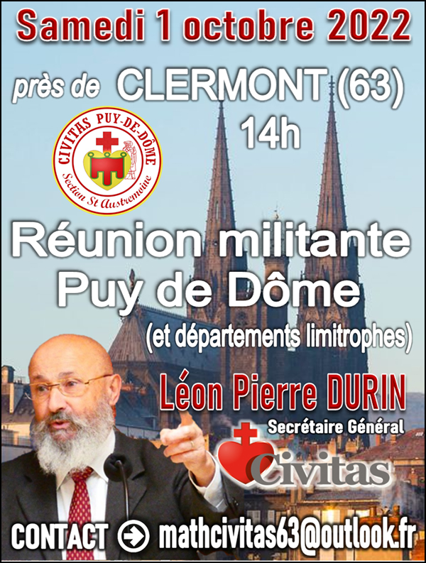 Civitas Puy de Dôme organise une réunion de 1er octobre !