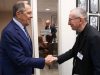 Cardinal Pietro Parolin, Vatican secretary of state, greets Russian Foreign Minister Sergey Lavrov on the sidelines of a United Nations meeting in New York City Sept. 22, 2022. (CNS screenshot/Russian Foreign Ministry via Twitter)