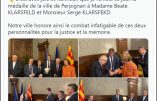 Ce n’est plus de la dédiabolisation, c’est une capitulation en rase campagne  : Louis Aliot remet la médaille de Perpignan à Serge et Beate Klarsfeld