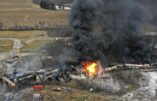 This photo taken with a drone shows portions of a Norfolk and Southern freight train that derailed Friday night in East Palestine, Ohio are still on fire at mid-day Saturday, Feb. 4, 2023. (AP Photo/Gene J. Puskar)
