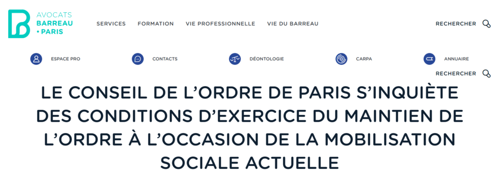 Le Conseil de l'Ordre des Avocats de Paris dénonce les violences policières