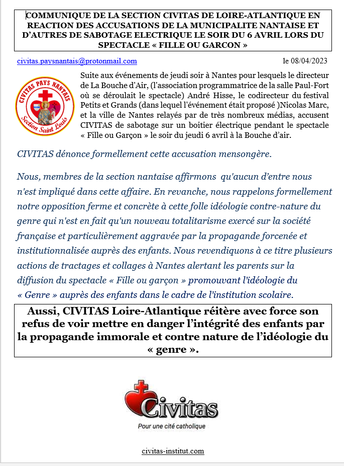 Civitas accusé de sabotage électrique par la majorité municipale de Nantes ? La réponse de Civitas