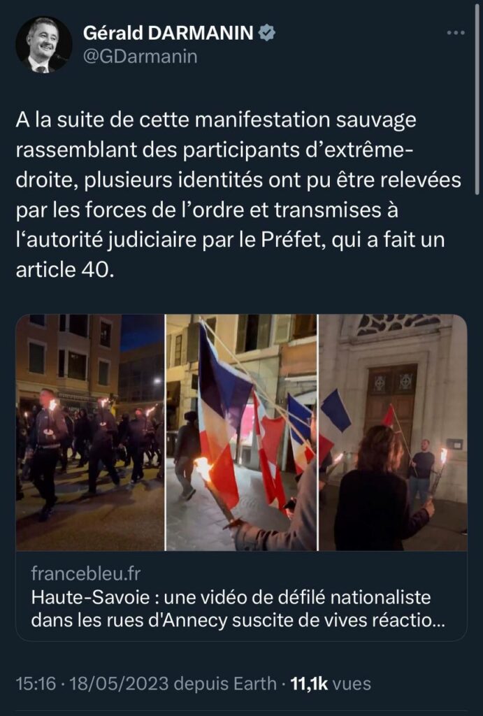 Colère de Darmanin après la manifestation nationaliste à Annecy