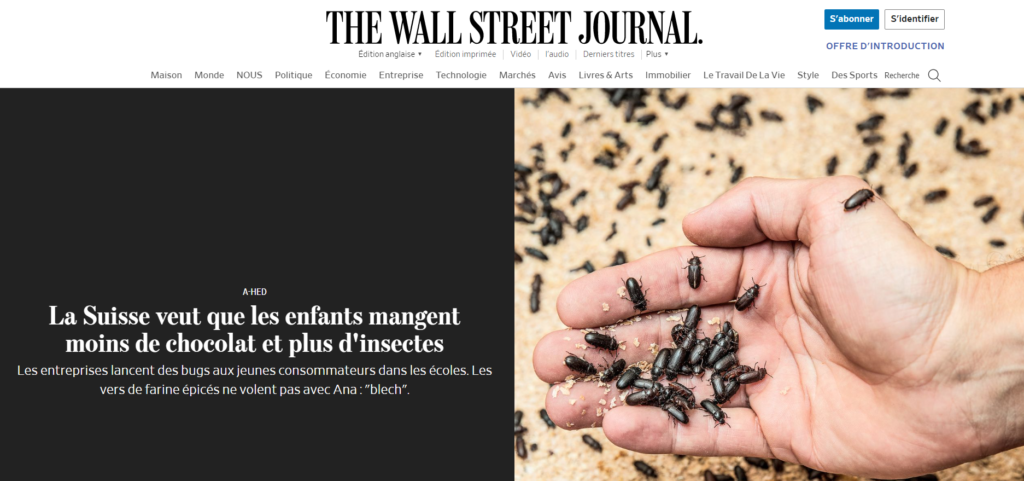 En Suisse, des enfants poussés à manger des insectes, explique le Wall Street Journal