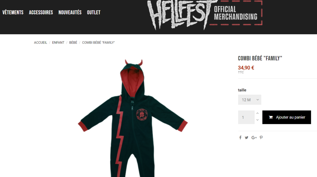 La boutique du Hellfest propose même une combinaison de démon pour bébé