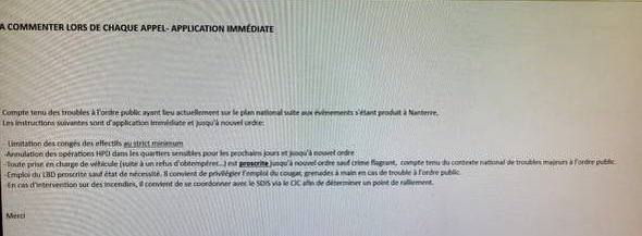 Une note interne demande indirectement aux forces de l'ordre de laisser le terrain aux émeutiers