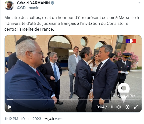 Le ministre Darmanin à l'université d'été du judaïsme