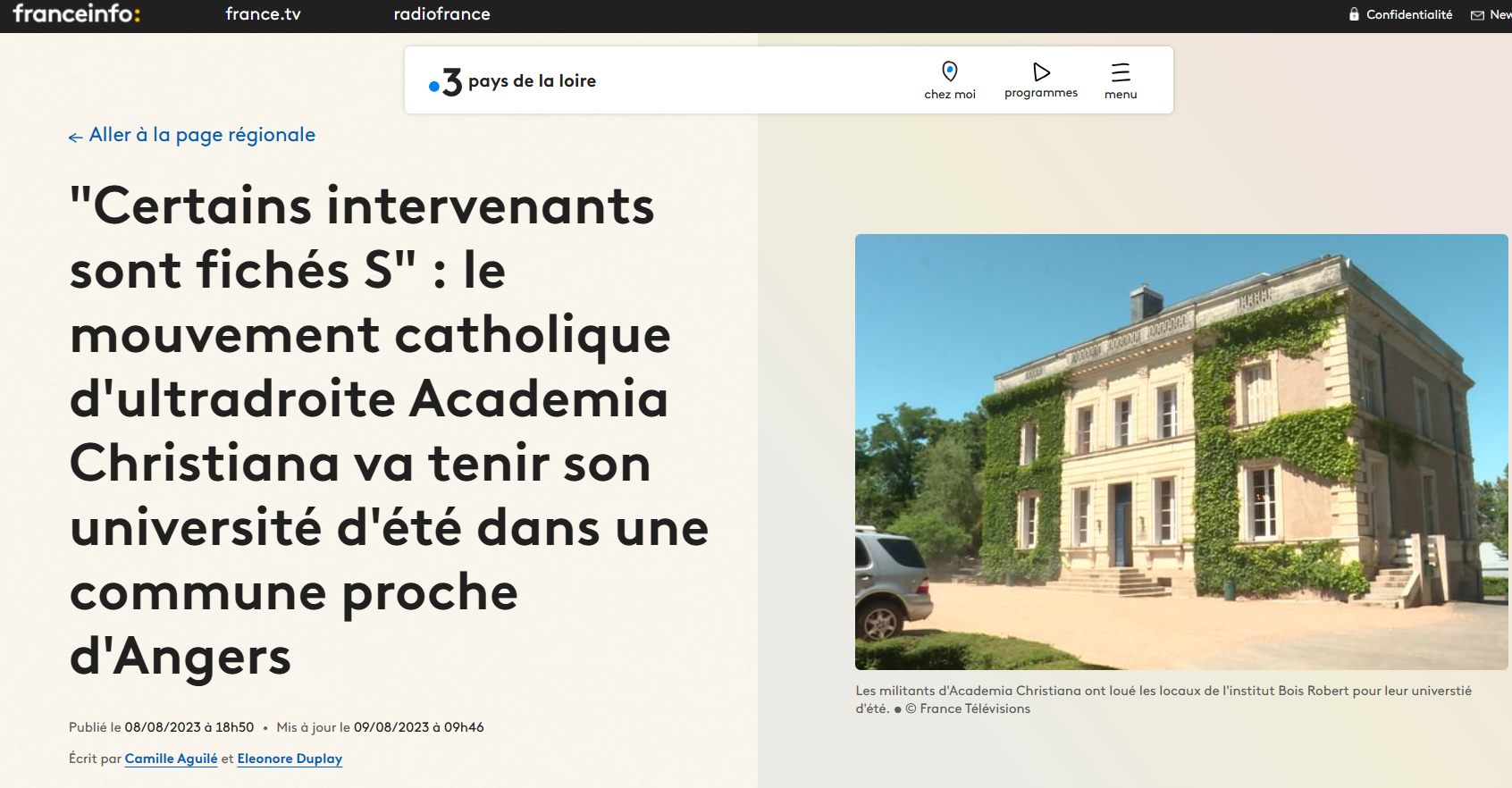 Après Civitas, au tour d'Academia Christiana d'être la cible de l'hystérie anticatholique