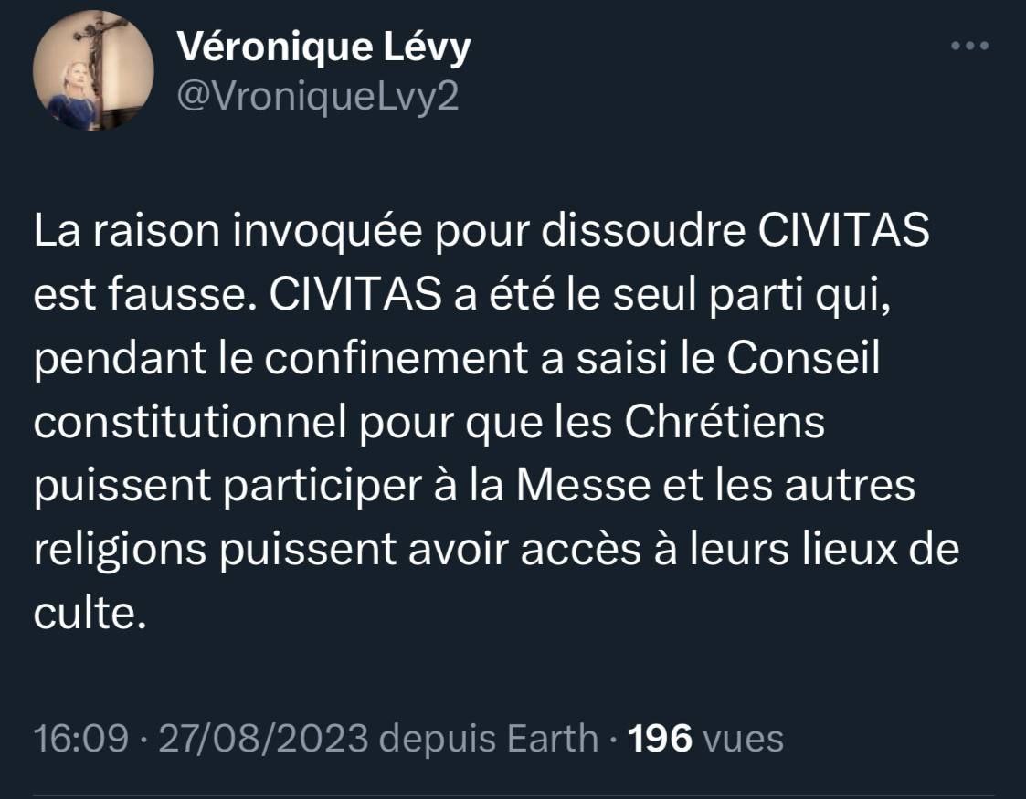 Véronique Lévy dit non à la dissolution de Civitas