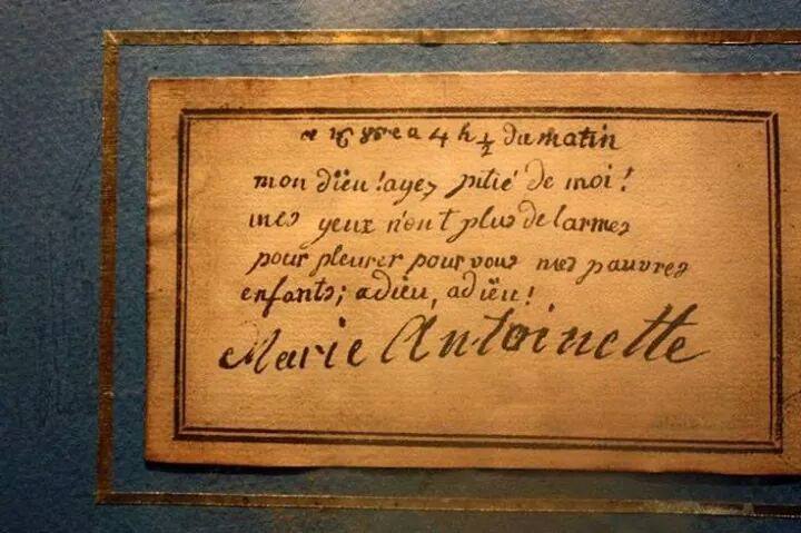 Dernière lettre de la reine Marie-Antoinette