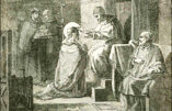 En Frise, la mise au tombeau de saint Willibrord, évêque d'Utrecht. Ordonné évêque par le pape saint Sergius, il prêcha l'évangile en Frise et au Danemark.