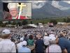 En haut à gauche, surplombant la foule des fidèles le 1er juillet lors de la cérémonie des sacres à Ecône, Mgr Jacques Benoit-Gonnin, ci-devant évêques de de Beauvais, Noyon et Senlis.